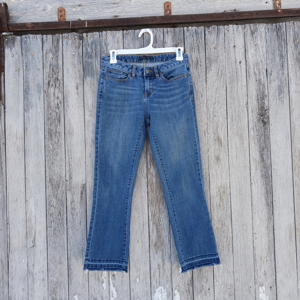 Prana Womens Cia Cropped Flare Jeans Womens Sz 2/26 Raw‎ Hem Low Rise